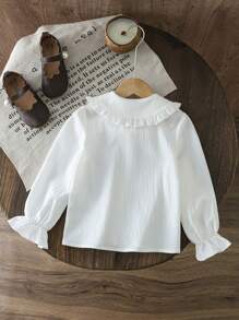 SHEIN LMoss Kids Blouse ample décontractée à col claudine de couleur unie pour jeunes filles - Blanc - Voir 2