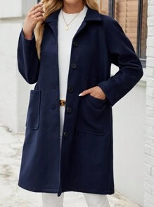 EMERY ROSE 1 件女式纯色长袖单排扣休闲夹克，秋冬