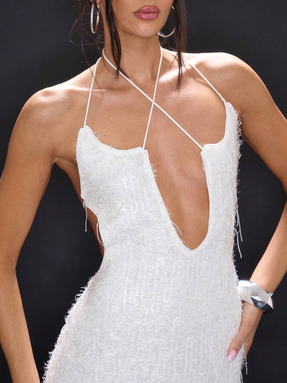 Crisscross Halter Neck Tie Backless Strappy Sequin Dress Vacation Cute Spring Summer Beach Festival