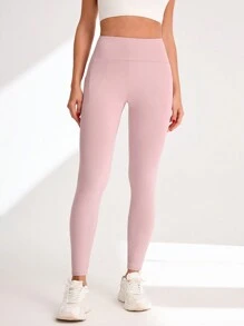Women Solid High Waisted Pocket Workout Leggings For Daily Exercise