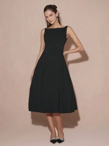 Enchnt 春冬浪漫女式黑天鹅简约优雅无袖长裙，甜美优雅装扮，适合情人节、圣诞派对、新年、生日、节日和甜蜜约会之夜，连衣裙