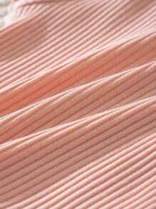 Cozy Pixies 6pcs/Set Newborn Baby Girl/Boy Solid Color Ribbed Soft Round Neck Short Sleeve Romper With Bib, Suitable For Baby Shower, Party, Gift, Newborn - Pink - View 14