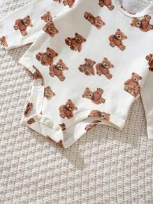 Cozy Pixies Ensemble de 5 pièces pour bébé fille: Bonnet en maille avec oreilles 3D d'ours de bande dessinée doux, bodies, bavoir, convient pour le printemps/automne, intérieur, extérieur, décontracté, fête du premier mois et autres occasions