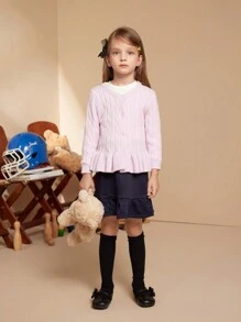 PrepCrw Kleine Mädchen Lässig süßer einfarbiger Rüschen-Saum Cardigan, Herbst