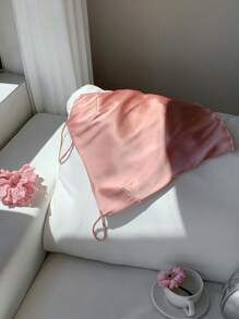 Comfortcana Ladies' Solid Color Satin Backless Camisole With Tie Knot - Dusty Pink - View 3