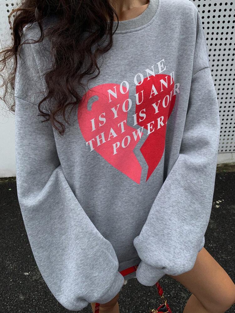 Women's Solid Color Crew Neck Letter Print Fleece Pullover Valentine Valentine's Day,Fall Clothes Sweatshirt,Winter