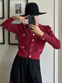 DAZY V-Neck Short Burgundy Cardigan For Christmas ,Holiday,Fall Clothes