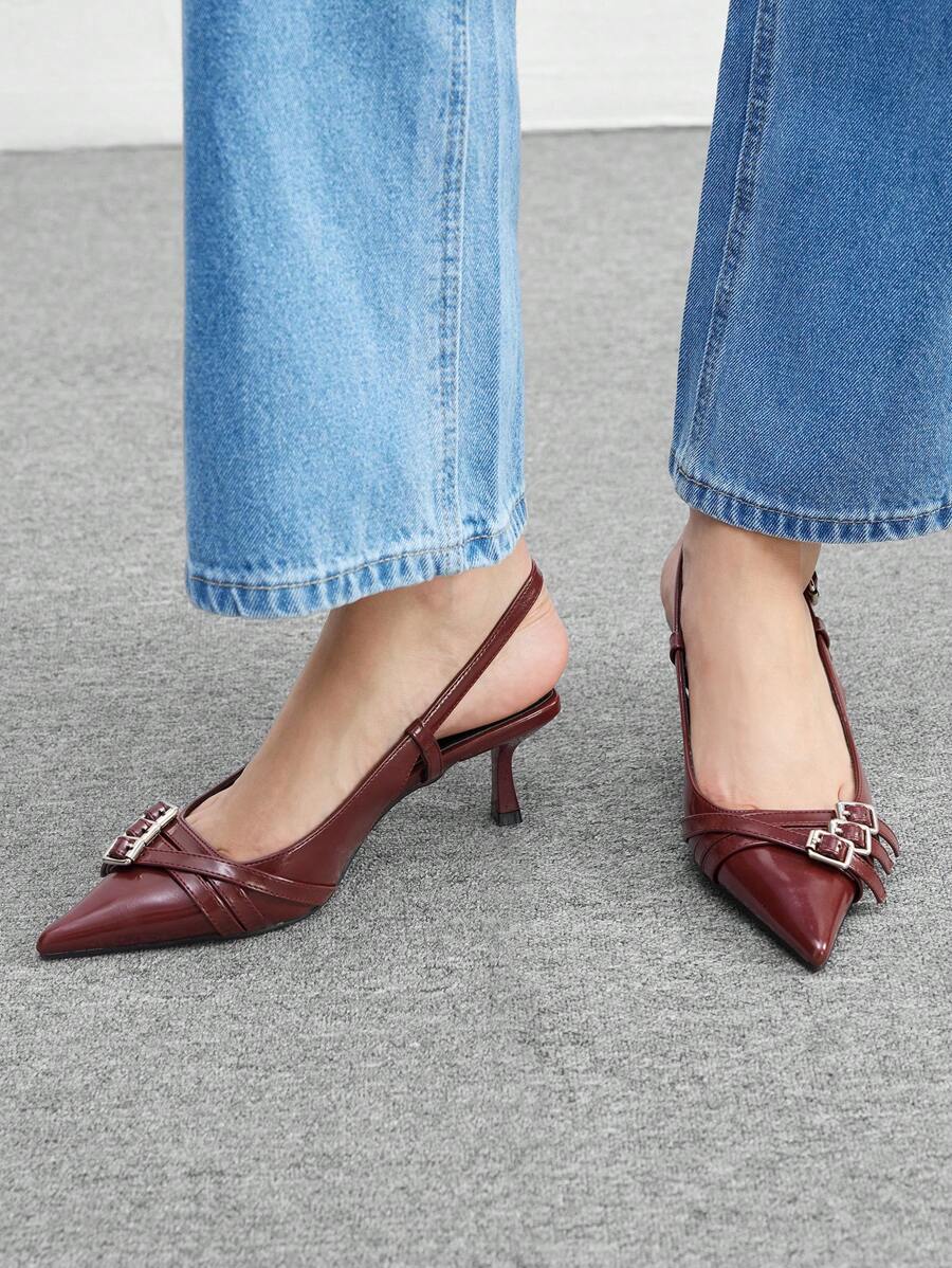 CUCCOO BIZCHIC 女士尖头高跟鞋、优雅穆勒凉鞋、朋克风格新年假期 - 復古紅色 - 查看 1