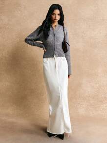 Poéselle Cárdigan de punto sencillo de unicolor de manga larga con botones delanteros slim, gris, suéter corto de mujer, ropa de invierno para mujer, ropa de otoño para mujer, FW24