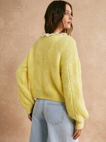 Poéselle Yellow Sweater,Women's Casual Solid Color Drop Shoulder Loose Knit Sweater, Fall Women Clothes,Winter Women Clothes,Fall Sweaters, Fur Sweaters,Dopamine-Colored Sweater,Elegant And Gentle, Warm And Comfortable, Suitable For Daily, Street, Commuting, Dating, Home And Other Occasions To Wear - Yellow - View 5