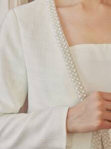 MOTF PREMIUM FAUX PEARL TRIM CROP LIGHTWEIGHT JACKET - Apricot - View 3