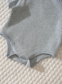 Cozy Pixies 6pcs/Set Newborn Baby Girl/Boy Solid Color Ribbed Soft Round Neck Short Sleeve Romper With Bib, Suitable For Baby Shower, Party, Gift, Newborn - Pink - View 9