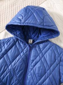 SHEIN Leap Crew 1pc Boys Casual Comfortable Warm Hooded Short Blue Padded Coat, Suitable For Outings, School, Daily Gatherings, Autumn/Winter Season - Royal Blue - View 6