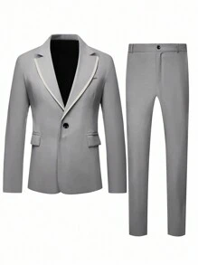 Manfinity Mode 2pcs Men Notched Collar Long Sleeve Pocket Shirt And Trousers Suit Set - Grey - View 3
