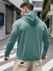 GENTILAND Men Casual Daily Loose Letter Embossed Hoodie, Autumn - Green - View 2