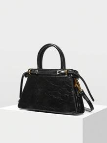 MOTF PREMIUM PU LEATHER BUCKLE DETAIL ZIPPER TOP HANDLE BAG - Black - View 5