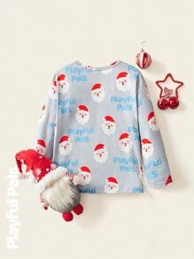 SHEIN 1pc Unisex Cute/Vintage/Funny/Cartoon Santa Claus All-Over Print Long Sleeve T-Shirt, Suitable For Young Boys And Girls, Christmas, Spring/Autumn/Winter - Multicolor - View 2
