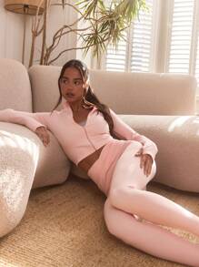 Musera Sport Crossover Waist Fitted Active-Wear Leggings , Padel, Tennis, Pickleball Gym Fitness - Pink - View 2