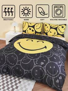 SmileyWorld® | SHEIN 卡通表情设计床上用品套件 - 彩色 - 查看 8
