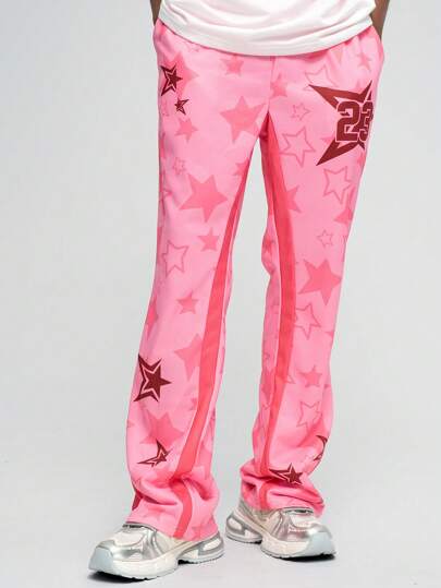 Street Life Pantaloni della tuta a zampa con stella a cinque punte e colori a contrasto per uomo, stile retrò di moda di strada