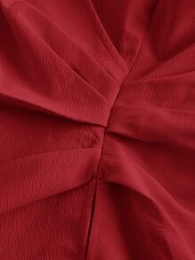 SHEIN MOD Áo sơ mi tay lỡ màu trơn thanh lịch dành cho nữ, mùa thu - Đỏ - Xem 4