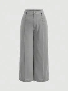 SHEIN MOD Plus Size Casual Solid Straight Leg Pants