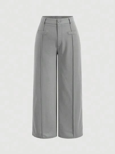 Pantalones rectos de unicolor de talla grande y estilo casual