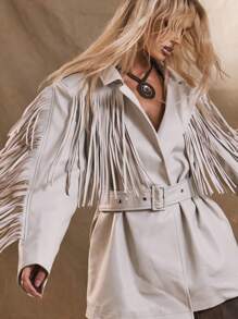 MUSERA WESTERN BOHO Fringe PU Jacket Coat , Summer, Holiday Festival Winter Evening