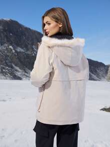 SHEIN EZwear Women's New Autumn And Winter Furry Collar Hooded Jacket, Thermal Clothes - Apricot - View 2