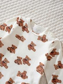 Cozy Pixies Ensemble de 5 pièces pour bébé fille: Bonnet en maille avec oreilles 3D d'ours de bande dessinée doux, bodies, bavoir, convient pour le printemps/automne, intérieur, extérieur, décontracté, fête du premier mois et autres occasions