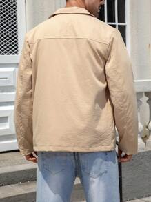 Manfinity Homme Men's Plain Color Lapel Casual Jacket, Spring Autumn