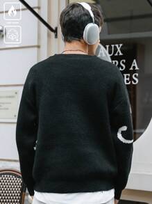 Manfinity Roghcode Men's Letter Pattern Crew Neck Long Sleeve Casual Sweater For Autumn And Winter - Black and White - View 4