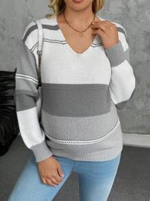 SHEIN Suéter casual de rayas de color mixto para maternidad, para ir al trabajo y uso diario, para el invierno