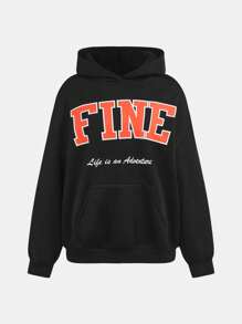 SHEIN Girlism Conjunto informal de 2 piezas para adolescentes: sudadera con capucha con bloque de color y estampado de letras + pantalones holgados de camuflaje, estilo callejero, de vuelta al colegio