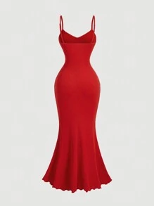 SHEIN MOD Women's Red Sleeveless Long Dress, New Year,Valentine Women Dress,Birthday Women Outfits,Floral Women Dress,Elegant Women Dresses,Party Women Outfits, Women Outfit - Red - View 2