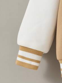 SHEIN Young Girl Woven Color Block Cute Bear Letter Pattern Loose Varsity Jacket,Autumn,Career Day,Back-To-School,Winter Casual Daily Wear School Jacket - Multicolor - View 8