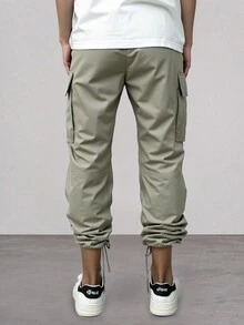 Manfinity Hypemode Herren Cargo Hose mit weitem Bein, locker geschnitten, mit Taschen - Grün - Übersicht 2