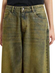 NEON BLANC Jeans de hombre desgastados y lavados con ajuste holgado - Mostaza Amarilla - Ver 4