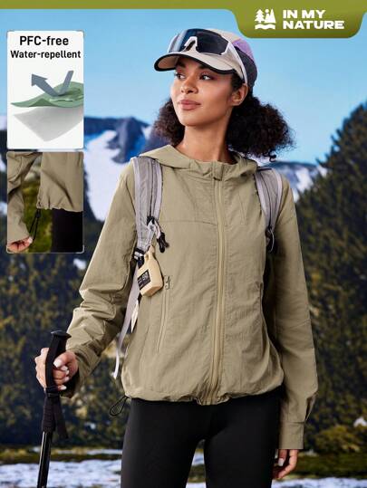 In My Nature Chaqueta casual para exteriores de mujer con capucha, cuello con cremallera y manga larga de unicolor para otoño