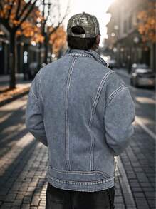 Manfinity Roghcode Áo khoác denim nam dáng rộng thoải mái có lót nhiệt, mùa thu/đông - Màu xanh lam - Xem 4