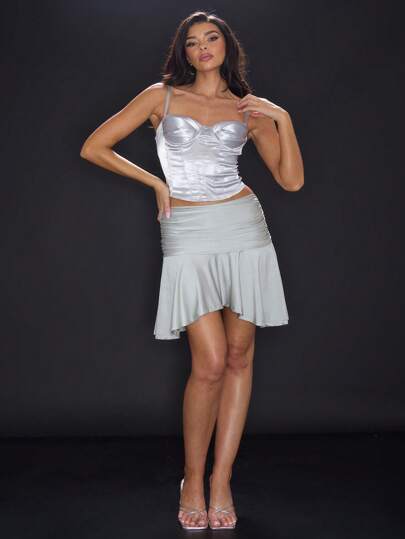 MUSERA Ruched Waist Ruffle Skirt Boho Summer Cute Ibiza Party Club