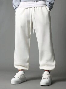 SUMWON Premium Athletic Jogger Sweatpants With Elastic Ankles Loungewear Track Bottoms Comfortable Winter Training Gym Workout Sports Athleisure - White - View 2