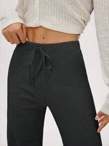 SHEIN BASICS بلوزة نسائية ذات أكمام متسعة محبوكة ذات لون أحادي الشكل - رمادي غامق - مشاهدة 13