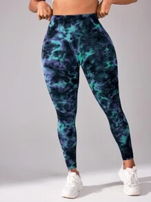 SHEIN Rhythm Era 女款加大码无缝扎染运动紧身裤瑜伽裤