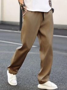 Manfinity Homme 男士抽绳腰口袋直筒宽松休闲卡其裤，秋季