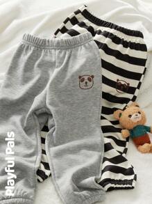 SHEIN 2 pezzi di pantaloni della tuta a righe e con grafica di panda, adatti per ragazzi e ragazze, carini/retrò/casual/per interno ed esterno, adatti per primavera/autunno/inverno