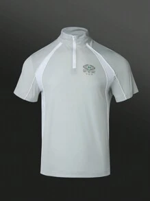 Manfinity Sport Corelite Boyfriend Style Men's Solid Color Zipper Front Short Sleeve Top And Shorts Casual Sports Suit Set