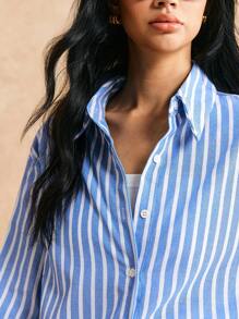 Poéselle 條紋印花落肩袖襯衫和短褲不附抹胸 - 藍白色 - 查看 3