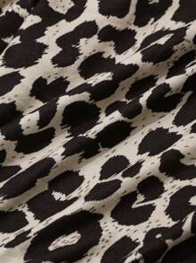 DAZY 1pc Women Leopard Print Asymmetrical Neck Slim Fit Sexy Long Sleeve T-Shirt,Fall Clothes - Coffee Brown - View 9