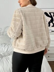 SHEIN Privé Chaqueta casual de unicolor y esponjosa para otoño/invierno en tallas grandes - Albaricoque - Ver 2